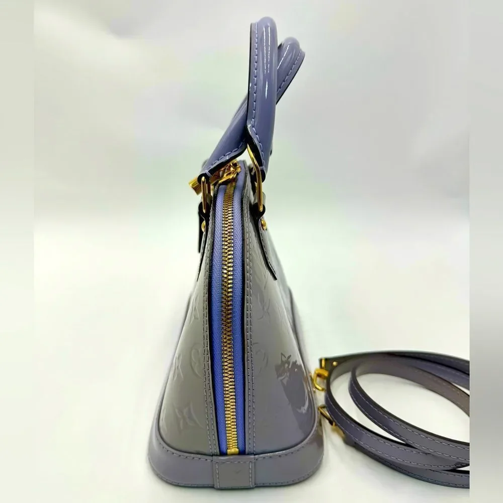 Auth Louis Vuitton Small Purple Lilas Vernis Monogram Alma BB Crossbody Bag - Picture 3 of 16